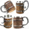 Bouteilles d'eau Bois Imitation Baril Tasses à bière en acier inoxydable Style Viking Tasse à bière en bois Tankard Drinkware comme cadeau de Noël 231208