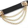 Riemen Multilayer Gouden Metalen Kettingen Vrouwen Riem Zwart PU Leer Elastische Brede Taille Bandjes Punk Klinknagel Pak Decor Jurk Broeksbanden