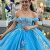 Sky Blue Shiny Sweethearty Quinceanera Dress 2024 Ball Ball with Cape Shopiques Beading Princess Party Vestidos 15 de