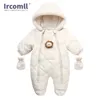 Pagliaccetti Ircomll Hight Quality Born Baby Abbigliamento invernale Tuta da neve Caldo pile con cappuccio Pagliaccetto Cartoon Leone Tuta Bambino Bambino Abiti 231208