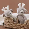 Teethers Toys 2Pcs Wooden Rattle Baby Teether Toy Crochet Deer Dolls Hand Grab Teething Rings Handbell Crib Teething Toy Infant Soother Toy 231208