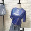 Women'S T-Shirt Womens Loose Sparkles Reflective Short Sleeve Drop Delivery Apparel Clothing Tops Tees Dh3Yn