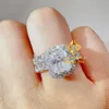 Aangepaste 10k echt wit goud prachtige bruidsjuwelenset 2ct stralende Moissanite Diamond Engagement Band Ring dames