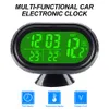 新しい3 in 1カーデジタルクロックタイム温度計電圧LEDディスプレイバックライトフリーズアラート自己粘着車スタイリング明るい時計