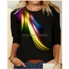 Women'S T-Shirt Womens Casual Color-Changing Printed Round Neck Long Sleeve Drop Delivery Apparel Clothing Tops Tees Dh9T2