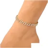 Anklets Womens Armband Iced Out Cuban Link Armband Gold Sier Pink Diamond Hip Hop Anklet Body Chain Jewelry300s Drop Leverans Juvel Dhrwa