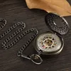 Zakhorloges Eenvoudig dubbelzijdig deksel Mechanisch zakhorloge Heren Hol Steampunk Skeleton Handwind Vintage zakhorloge Heren Klok Taille 231208