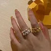 Anillos de racimo Gran ancho Doble Capas Amor Corazón Metal Apertura redonda Anillo de dedo ajustable para mujeres Joyería de moda