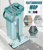 1set Flat Squeeze Mop and Bucket Hand Wringing Floor Cleaning Mop 360 Roatation Automatisk snurrmoppkuddar Våt torr användning LJ2015146960