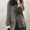 Calças femininas de duas peças 2023 primavera outono mulheres terno grande tamanho casual ternos moda arte retro solto 2 conjunto blazer e linho 231208