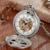 Pocket Watches Hand-WInd Mechanical Pocket Watch Vintage Hollow Blue Moon Star Steampunk Skeleton Watch Roman Numerals Clock With Fob Chain 231208