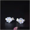 Charms 925 Sterling Sier Plum Stud Oorbellen Vrouwelijke etnische handgemaakte bloeiende bloem oorbel voor vrouwen Moeder geschenken Drop Delivery Jewelr Dheoi