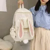 Kawaii Bunny Backpack Japão White High School Girl School Bag 3D Rabbit Tail Bag de grande capacidade Bolsa feminina à prova d'água Mochila Y308V