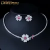 Zestawy biżuterii ślubnej Cwwzircons Druzy CZ Stone Big Red Flower Bridal Choker Naszyjnik i kolczyki Kostium imprezowy dla narzeczonych T0518 231208