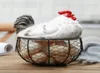 Ceramic Egg Holder Chicken Wire Egg Basket Fruit Basket Collection Ceramic Hen Oraments Decoration Kitchen Storage 19CMX22CM T20061015454