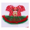 Setar Baby Year Winter Girl Rompers klänning Santa Snowman Reindeer Barn Kläd Juldräkt Outläktar Kids Ball Party Wear Drop DHCI3
