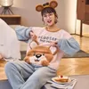 Women's Sleep Lounge Winter Women Pyjamas Sets pajamas Sleepwear Suit Thick Warm Coral Flannel nightgown MEN Cartoon Animals plus size S 6XL 100kg 231208