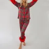 Damesslaaploungepyjamaset 2-delig verengeruit ondergoed met lange mouwen, revers, button-up shirt, tops en broeken, nachtkledingsets 231208