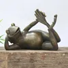 Tuindecoratie Antiek Brons Liggend Yoga Kikker Standbeeld Zen Voor Binnenplaats Decoratie