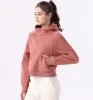 lu-67 스쿠버 후드 풀 지퍼 야외 레저 스웨터 체육관 옷 여성 상판 운동 피트니스 느슨한 두꺼운 요가 재킷 운동 달리기