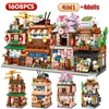 Blokken Mini Stad Street View Noodle Shop Woningbouw 4 in 1 Japanse Architectuur Vrienden Figuren Bricks Speelgoed Voor kinderen 231208