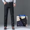 Jeans masculinos inverno velo sherpa para homens grosso negócio casual clássico calças retas masculino pelúcia lã veludo azul preto denim calças 231208