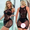 2023 Fashion Women Rhinestone Fishnet Bodycon Dresses Sexy Mesh Hollow Out See Through Beach Wear Lady Erotic Mini Dress sexy