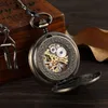 Zakhorloges Eenvoudig dubbelzijdig deksel Mechanisch zakhorloge Heren Hol Steampunk Skeleton Handwind Vintage zakhorloge Heren Klok Taille 231208