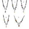 Chains Bohemian Ethnic Style Necklace Handmade Ceramic Bead Waterdrop Pendant Choker Adjustable Size Women F19D
