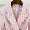 Kadın takımları blazers high Street Est tasarımcı ceket kadın ince fit aslan düğmeleri çift göğüslü tüvit ekose blazer 231208