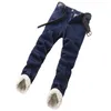 Erkek Kot Kış Polar SHERPA Erkekler için Kalın İş Klasik Klasik Düz Pantolonlar Erkek Peluş Yün Velvet Mavi Siyah Denim Pantolon 231208