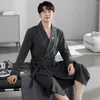 Men's Sleepwear 4XL Trendy Solid Striped Men Bath Bathrobes Spring Autumn Cotton Shower Robe 3XL Casual Loose Kimono With Two Pockets