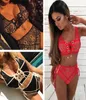 Seksowne bikini kobiety kąpiel kąpielowy Koronki z wysokiej talii Koronki kantonowe kantar bikini zestaw kąpieli plażowy kostium kąpielowy mailot y09593400216820001