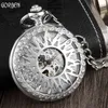 Zegarki kieszonkowe Vintage Srebrny steampunk Sun Flower Design Mechanical Pocket Watch Męski zegar ręka ręka wiatrowi męski zegarek z łańcuchem FOB 231208