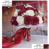 Ghirlande di fiori decorativi Ghirlande di fiori decorativi Perfectlifeoh Bury Wedding Bouquet Rosarossobiancoroyal Blue Sposa damigella d'onore Ar Dh7Ui