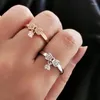 Cluster-Ringe KIOOZOL Niedlicher kleiner Bogen-Kristall-Anhänger Roségold-Silber-Farben-Ring Frauen Modeschmuck Accessoires Geschenk 450 KO1