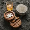 1pc,Wooden Cigar Ashtrays Coaster, Whiskey Glass Tray And Cigar Holder Revolving Cigar Accessories With Slots To Hold Cigar Great Cigars Gift Set For Men