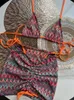 Женские купальники, женский купальник, цветные кленовые листья, вязаная юбка бикини, комплект из трех предметов, разделенный 231208