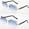 Rimless Carved lens plaid Plank Sunglasses male and female New Glasses Unisex Sun Glasses Cat eye Eyewear Fashion Accessories 309m