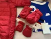 新しい新生児ジャンプスーツキッズ冬の服のサイズ70-100フード付きと豪華な男の子の女の子オーバーコートフットカバーとグローブ12月5日
