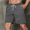 Herr shorts casual last för män elastisk midja all-match tunna lösa fickor utomhus ren färg sommar fitness sweatpants strand