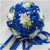 Ghirlande di fiori decorativi Ghirlande di fiori decorativi Perfectlifeoh Bury Wedding Bouquet Rosarossobiancoroyal Blue Sposa damigella d'onore Ar Dh7Ui