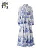 Sukienki swobodne Tingfly Women Spring Summer Fashion Vintage kwiatowy nadruk linia midi długie sukienka dama elegancka praca biurowa plus size