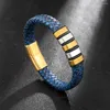 Bangle Vintage Blue Leather Woven Magnetic Buckle Bracelet Charming Men's Christmas Gift Valentine's Day Protector Jewelr