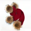 Beanies New Childrens Double Hair Ball Woolen Hat Scarf Set Men And Women Thickened Raccoon Fur Knitted Ear Cap Drop Delivery Sports O Dhamd