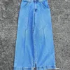 Damesjeans JNCO onregelmatig snijden en splitsen jeans met rechte pijpen en wijde pijpen voor heren en dames Harajuku Y2K gewassen blauwe vintage denim broek 231208