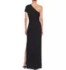 Elegant Long Black Crepe One Shoulder Evening Dresses With Slit Sheath Classy Ankle Length Prom Dresses Party Dresses for Women