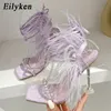 Dress Shoes Eilyken Fashion Summer Rhinestone Feather Women Sandals Lace-up Cross-Tied Sexy Gladiator Square Toe Ladies High Heel Shoes 231208