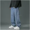 Jeans masculinos homens streetwear baggy homens plus size S-5Xl moda solta em linha reta calças de perna larga preto luz azul masculino roupas casuais dr dhr71