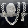 Montres-bracelets 3pcs montres glacées pour hommes montre en or quartz 15mm chaînes à maillons cubains bracelet colliers diamant bijoux homme reloj254m